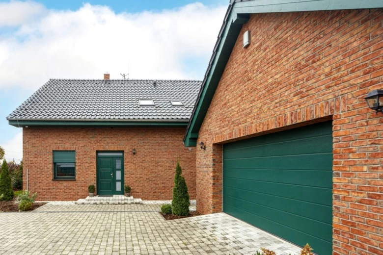 Brick house with garage door