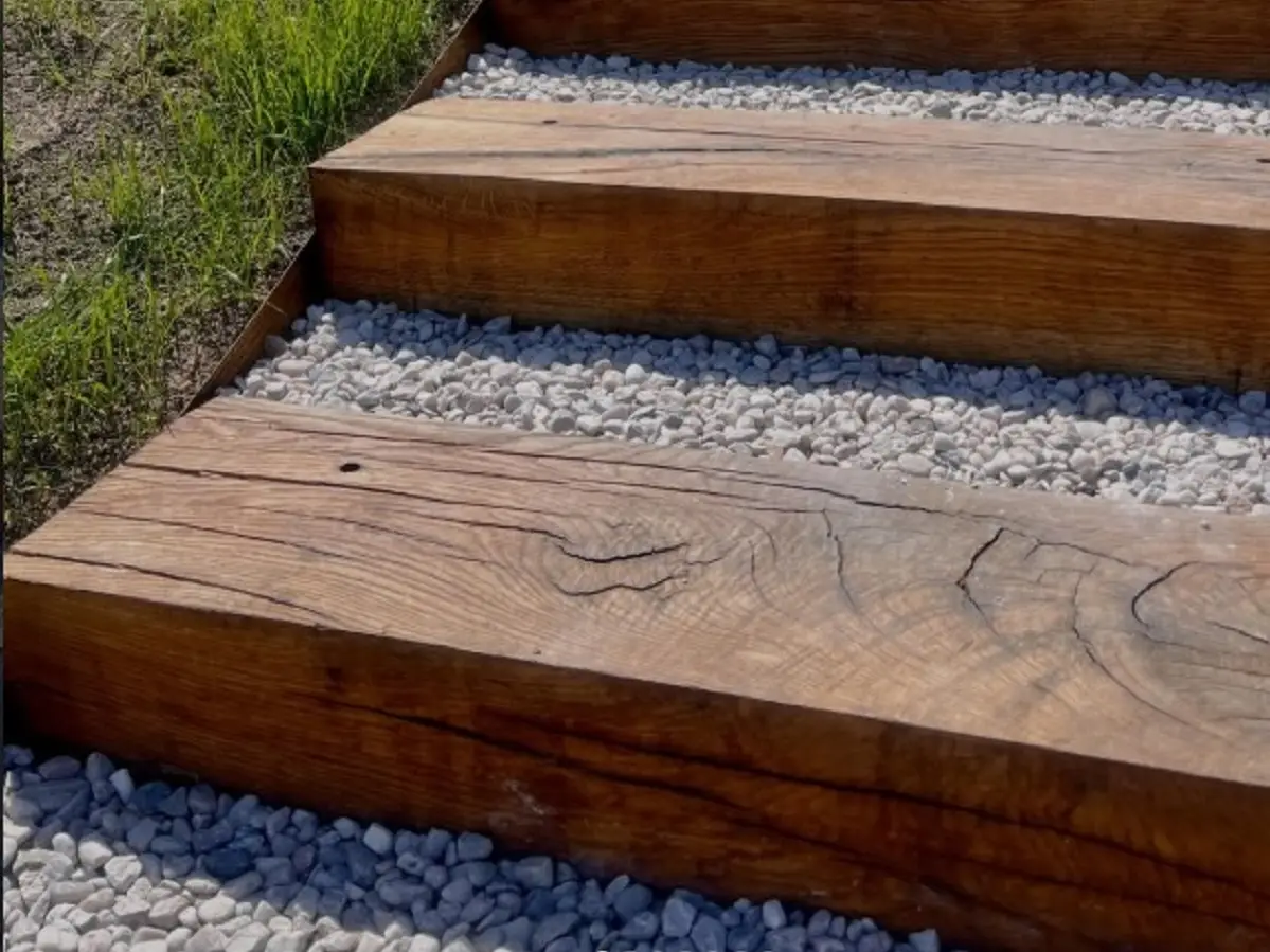 Wooden steps with gravel