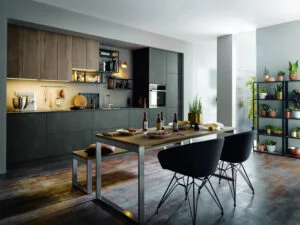 Modern kitchen with tall cabinets