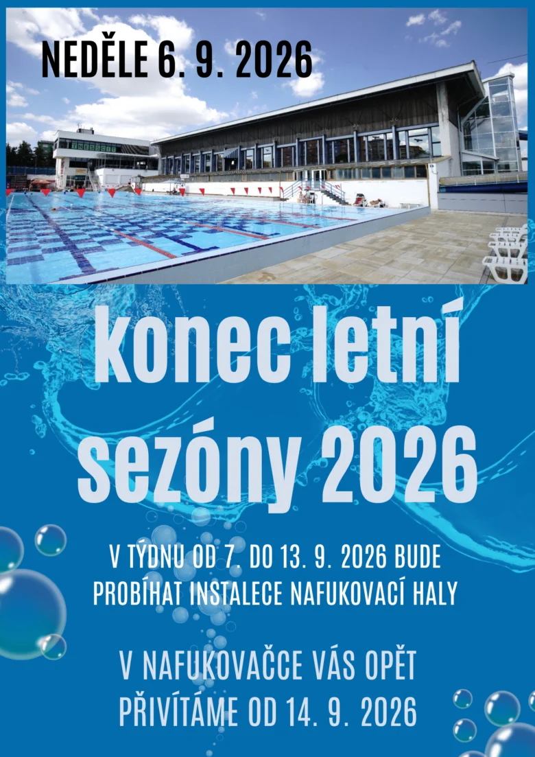 Venkovní plavecký bazén v Plzni s textem o sezóně.