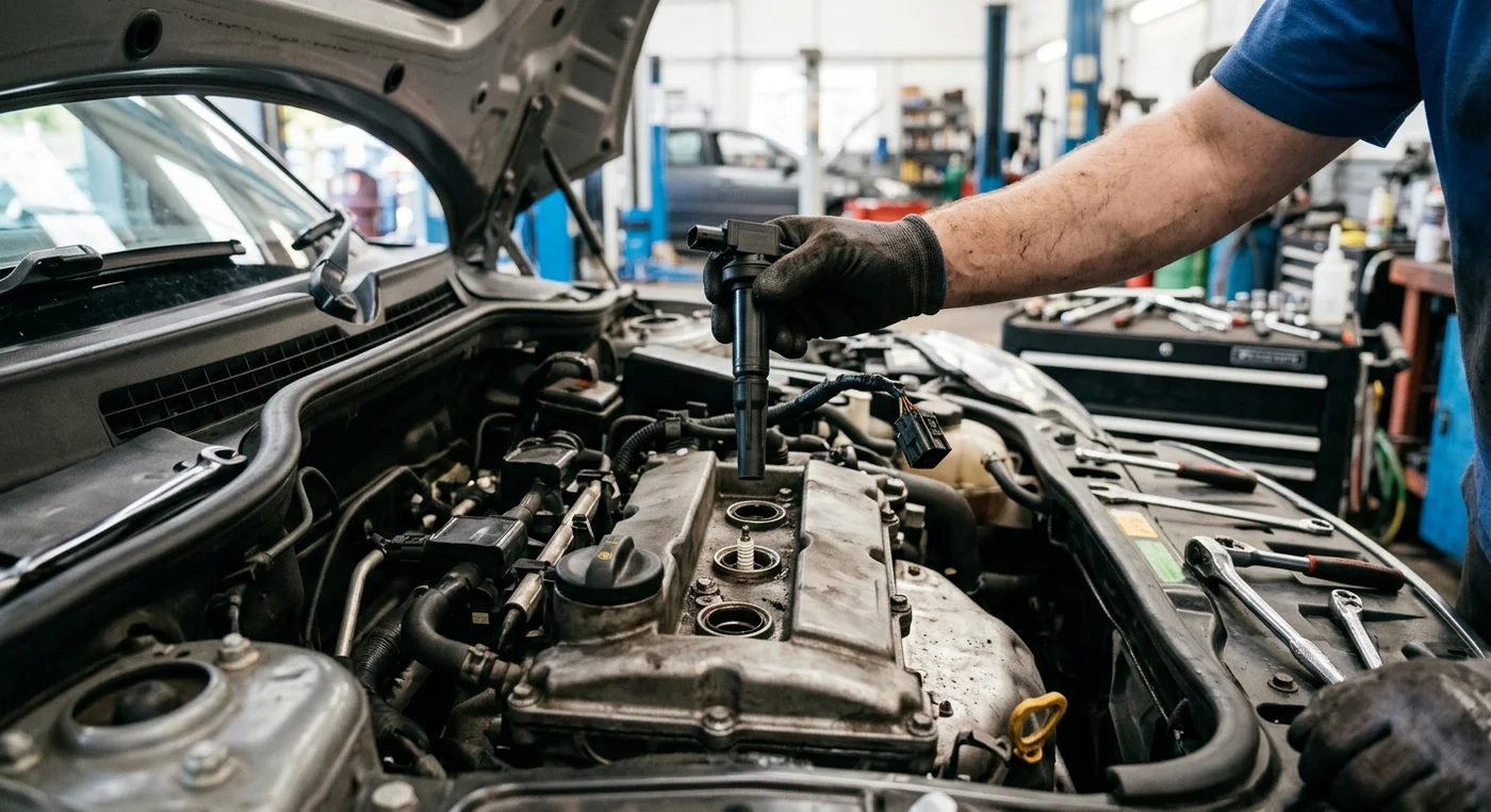 Mechanik opravuje motor auta, související s diagnostikou EPC.