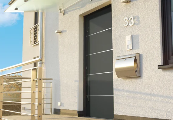 Aluminum front door with mailbox