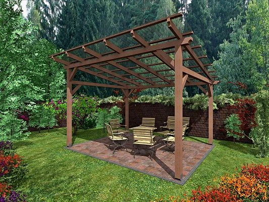 Wooden pergola with seating