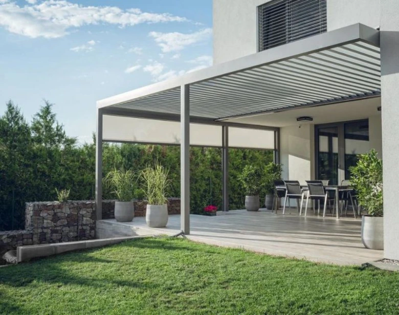 Modern garden pergola with dining set
