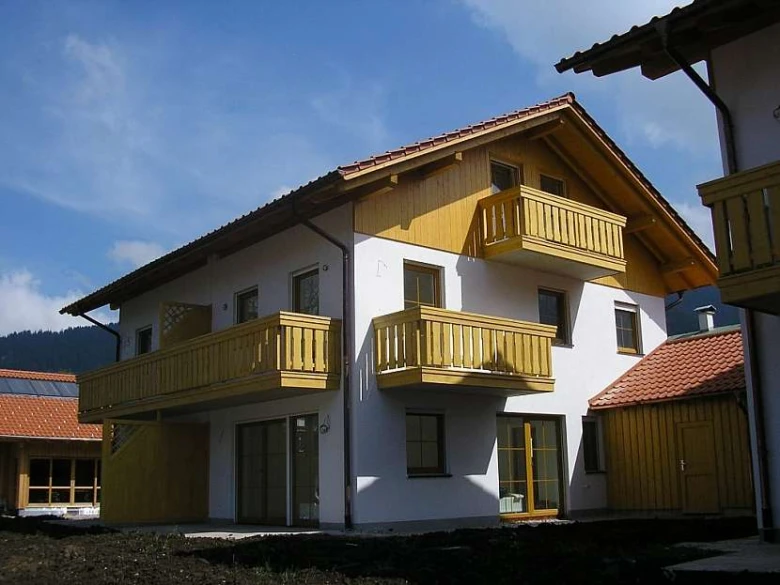 Wooden balconies on house