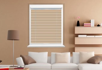 Interior window blinds in living room