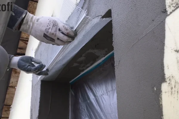 Instalace špalety kolem okna s mřížkou při zateplování.