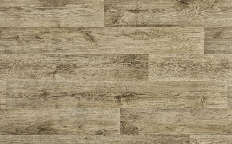 Pohled na dřevěný laminátový podlahový panel s přírodním vzorem pro koupelnu.